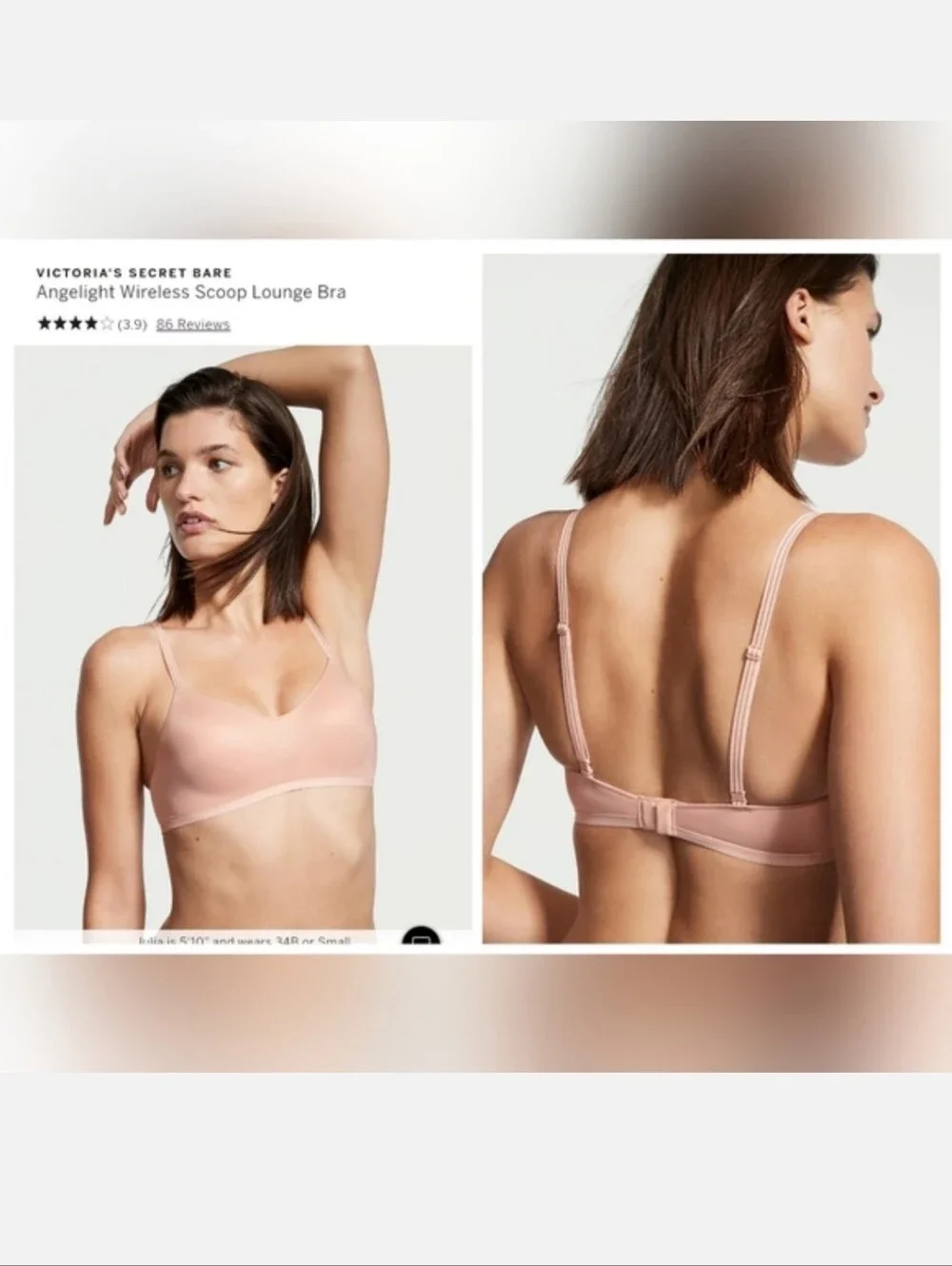 Victoria's secret BARE angelight wireless scoop lounge bra LARGE SOFT BLUSH